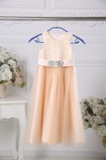 Floor Length Peach Toddler Flower Girl Dress Scoop Sleeveless Zipper