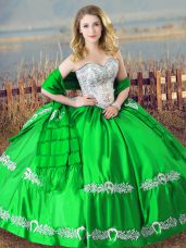Custom Fit Sweetheart Sleeveless Satin Vestidos de Quinceanera Beading and Embroidery Lace Up