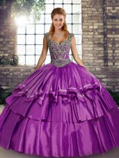 Inexpensive Taffeta Sleeveless Floor Length Quince Ball Gowns and Beading and Ruffled Layers