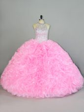 Gorgeous Floor Length Lace Up Quinceanera Dresses Baby Pink for Sweet 16 and Quinceanera with Beading and Ruffles