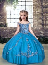 Best Aqua Blue Lace Up Pageant Dress Beading and Appliques Sleeveless Floor Length