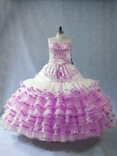 Luxury Floor Length Lilac 15 Quinceanera Dress Sweetheart Sleeveless Lace Up