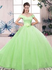 Spectacular Short Sleeves Lace and Hand Made Flower Floor Length Sweet 16 Dress