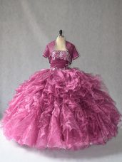 Burgundy Sleeveless Organza Lace Up Quince Ball Gowns for Sweet 16 and Quinceanera