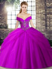 Extravagant Purple Sweet 16 Dresses Off The Shoulder Sleeveless Brush Train Lace Up
