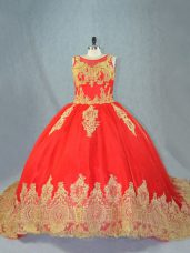 Red Scoop Lace Up Appliques Sweet 16 Dresses Court Train Sleeveless