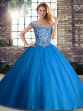 Flare Sleeveless Brush Train Beading Lace Up Quinceanera Gown