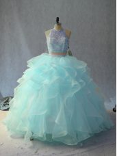 Fashion Scoop Sleeveless Backless Quinceanera Dresses Light Blue
