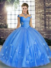 Sleeveless Lace Up Floor Length Beading and Appliques Quinceanera Dress