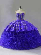 Delicate Sleeveless Brush Train Embroidery and Ruffles Lace Up 15 Quinceanera Dress