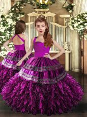 New Style Straps Sleeveless Lace Up Child Pageant Dress Purple Organza
