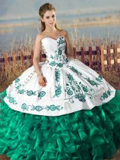 Customized Green Sleeveless Organza Lace Up Quinceanera Gowns for Sweet 16 and Quinceanera
