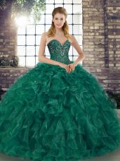Beading and Ruffles Quinceanera Dress Green Lace Up Sleeveless Floor Length