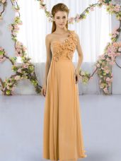 Orange Empire Chiffon One Shoulder Sleeveless Hand Made Flower Floor Length Lace Up Quinceanera Dama Dress