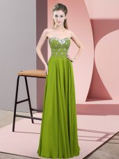 Beading Celebrity Style Dress Olive Green Zipper Sleeveless Floor Length