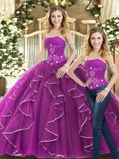 Lace Up Quince Ball Gowns Purple for Sweet 16 and Quinceanera with Beading and Ruffles