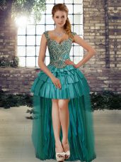 Sleeveless High Low Lace Up Pageant Dress for Womens in Teal with Beading