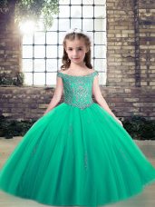 Appliques Party Dress Turquoise Lace Up Sleeveless Floor Length