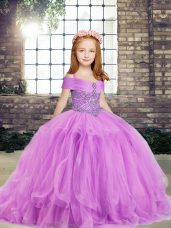 Straps Sleeveless Side Zipper Little Girls Pageant Gowns Lilac Tulle