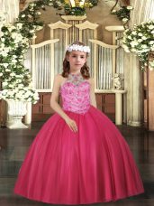 High End Hot Pink Little Girls Pageant Dress Wholesale Party and Wedding Party with Beading Halter Top Sleeveless Lace Up