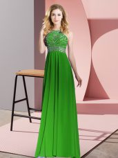 Stunning Beading Prom Dresses Green Backless Sleeveless Floor Length