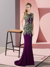 High Quality Sleeveless Sweep Train Zipper Appliques Dress for Prom