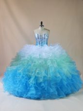 Stunning Multi-color Lace Up Quinceanera Dress Beading and Ruffles Sleeveless Floor Length