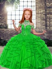 Graceful Sleeveless Floor Length Beading and Ruffles Lace Up Little Girls Pageant Dress with