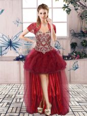 Fashion Off The Shoulder Sleeveless Lace Up Celeb Inspired Gowns Burgundy Tulle