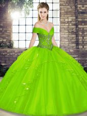 15th Birthday Dress Military Ball and Sweet 16 and Quinceanera with Beading and Ruffles Off The Shoulder Sleeveless Lace Up