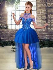 Designer Royal Blue Sleeveless Beading High Low Winning Pageant Gowns