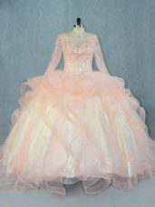 Beauteous Long Sleeves Beading and Ruffles Lace Up Sweet 16 Quinceanera Dress