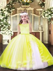 Pretty Yellow Kids Pageant Dress Party and Sweet 16 and Wedding Party with Lace Scoop Sleeveless Zipper