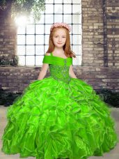 Straps Sleeveless Organza Pageant Gowns For Girls Beading and Ruffles Lace Up