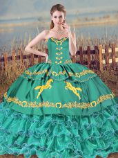 Ball Gowns 15th Birthday Dress Turquoise Sweetheart Satin Sleeveless Floor Length Lace Up