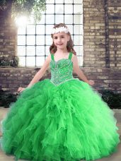 Top Selling Tulle Straps Sleeveless Lace Up Beading Little Girls Pageant Gowns in