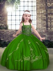 Cute Green Straps Lace Up Beading Little Girls Pageant Gowns Long Sleeves
