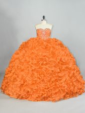 Organza Sweetheart Sleeveless Lace Up Beading and Ruffles Quinceanera Dress in Orange