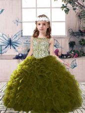 Super Tulle Sleeveless Floor Length Little Girl Pageant Dress and Beading and Ruffles