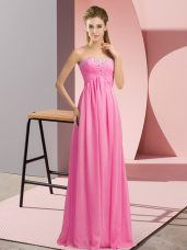 Fine Rose Pink Sleeveless Chiffon Lace Up Prom Party Dress for Prom and Party and Military Ball