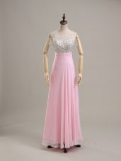 Artistic Baby Pink Column/Sheath Chiffon Scoop Sleeveless Beading Floor Length Side Zipper Prom Gown