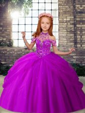 Excellent Floor Length Lace Up Glitz Pageant Dress Purple for Party and Wedding Party with Beading
