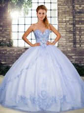 Customized Sleeveless Tulle Floor Length Lace Up Sweet 16 Dresses in Lavender with Beading and Embroidery