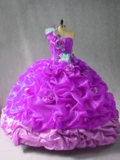 Ball Gowns Quinceanera Gown Purple One Shoulder Organza Sleeveless Floor Length Lace Up