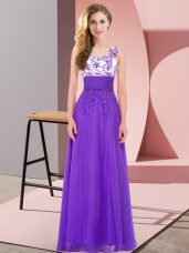 Chiffon Sleeveless Floor Length Wedding Guest Dresses and Appliques
