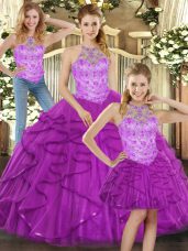 Dazzling Sleeveless Beading and Ruffles Lace Up 15 Quinceanera Dress