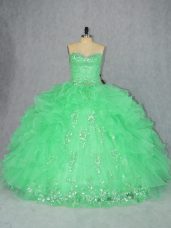 Graceful Floor Length Lace Up Quince Ball Gowns for Sweet 16 and Quinceanera with Beading and Ruffles