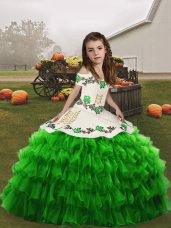 Top Selling Sleeveless Organza Floor Length Lace Up Girls Pageant Dresses in with Embroidery and Ruffled Layers