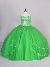 Tulle Lace Up Sweetheart Sleeveless Quince Ball Gowns Brush Train Beading