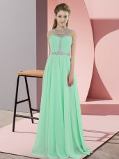 Amazing Chiffon Scoop Sleeveless Zipper Beading Prom Party Dress in Apple Green